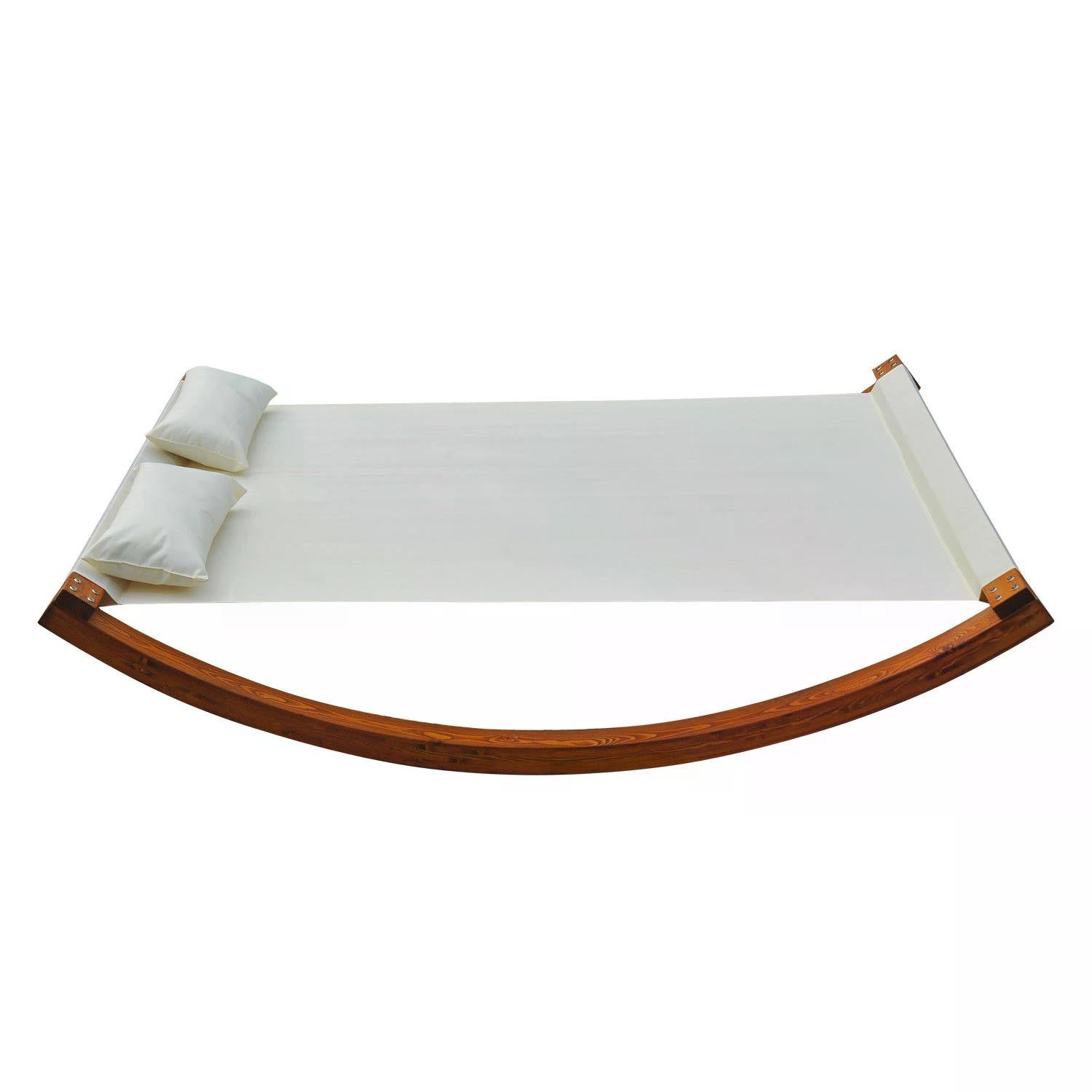 Rocking Double Sun Lounger W/ Wooden Frame-White