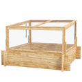 Outdoor Raised Garden Bed with Cold Frame Greenhouse Wooden Elevated Planter Box - Natural