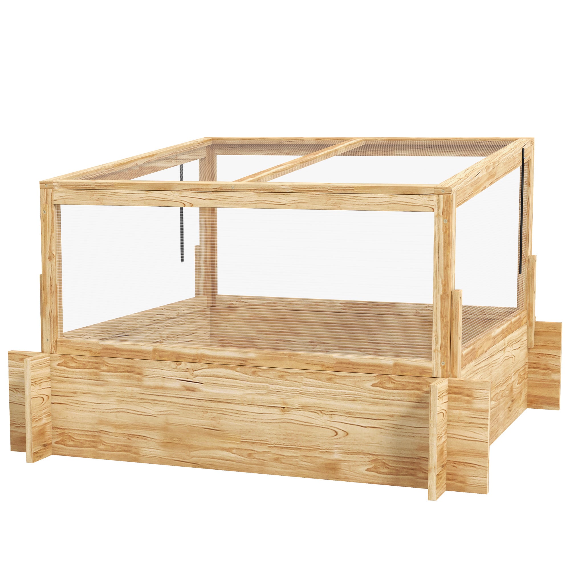 Outdoor Raised Garden Bed with Cold Frame Greenhouse and Openable Top, Wooden Elevated Planter Box for Vegetables, Flowers and Herbs, 98x98x63.5cm