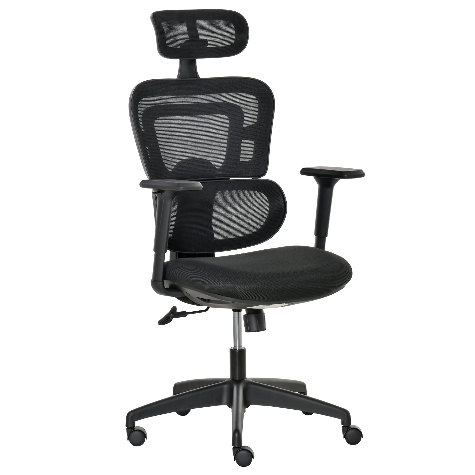 Mesh Office Chair, Ergonomic High-Back Swivel Desk Chair with Adjustable Height, Headrest, Lumbar Support, Padded Seat for Home Office Black
