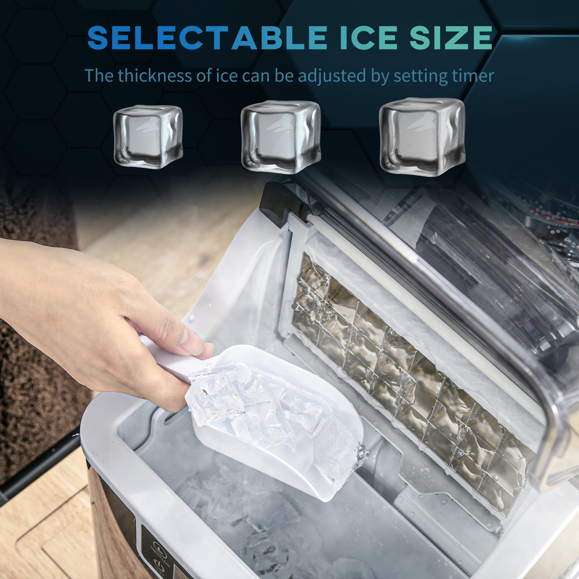 Ice Maker Machine Countertop, 20Kg in 24 Hrs, 24 Cubes Ready in 14-18Mins, Stainless Steel Portable Ice Cube Maker, 3.2L w/ Adjustable Cube Size, Self-Cleaning, Scoop, Basket for Home, Black