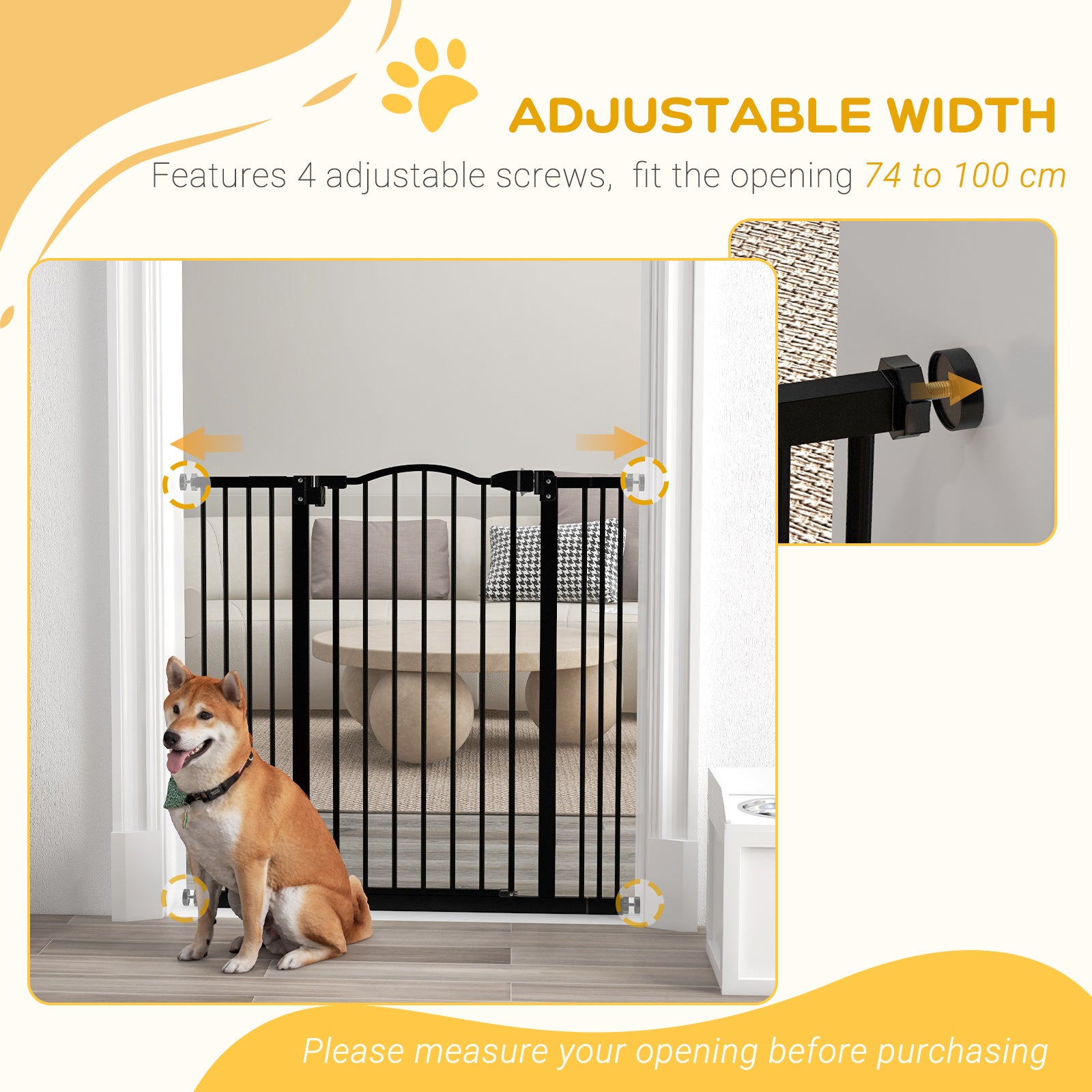 Metal Pet Safety Gate Dog Gate Folding Fence, Black