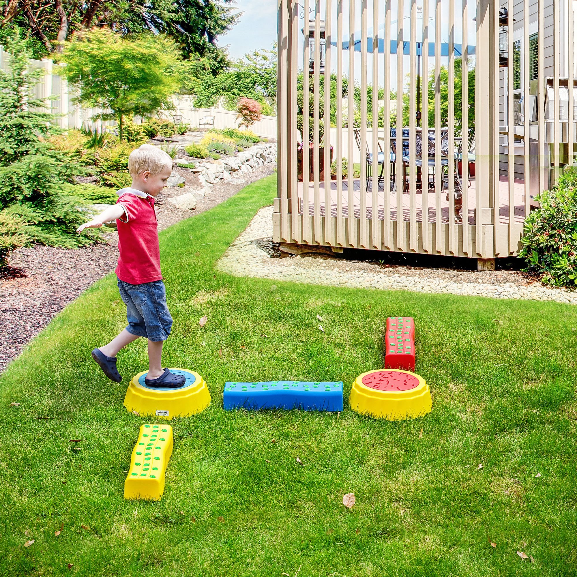 5pcs Kids Balance Beam, Balance Bridge with Non-slip Surface & Bottom, Stackable Stepping Stones for toddler, Strength Coordination Training