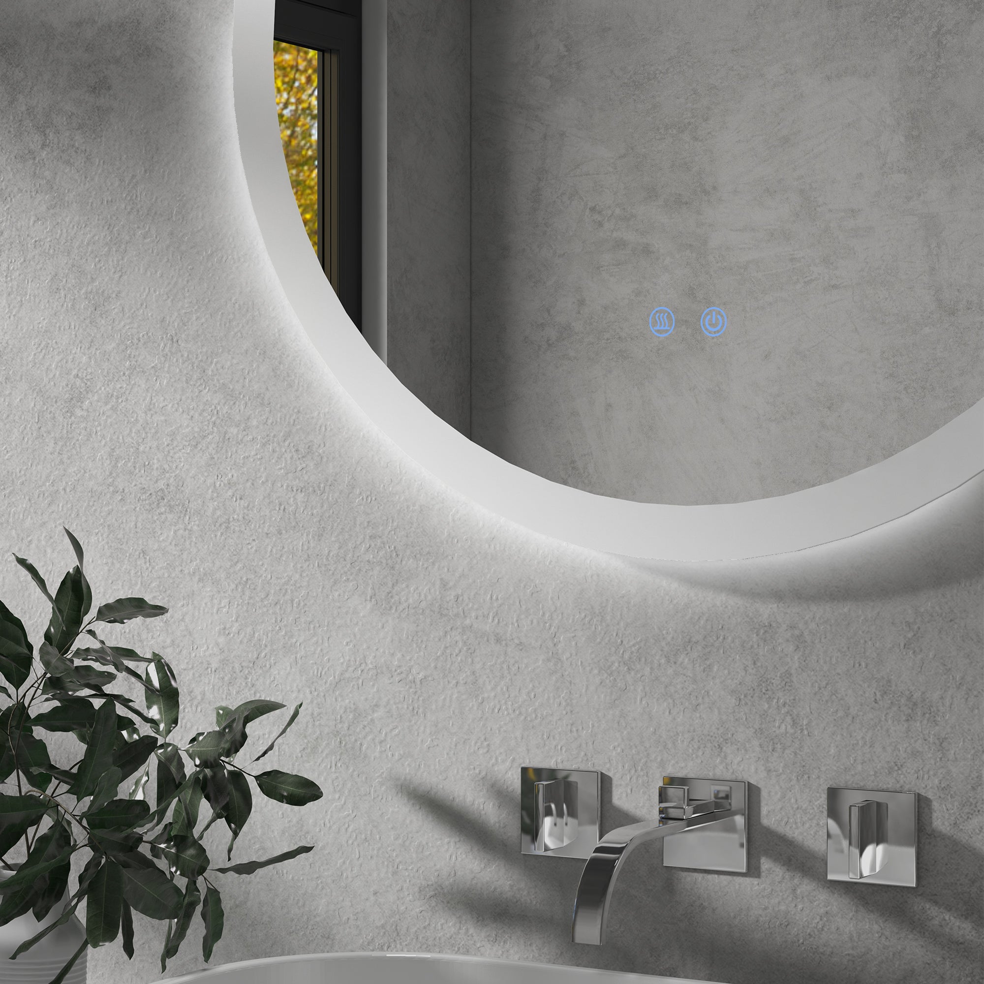 Round Illuminated Bathroom Mirrors w/ LED Lights, Wall Mount Mirror w/ 3 Colours, Anti-Fog, Memory Function & Aluminium, 70 x 70 cm