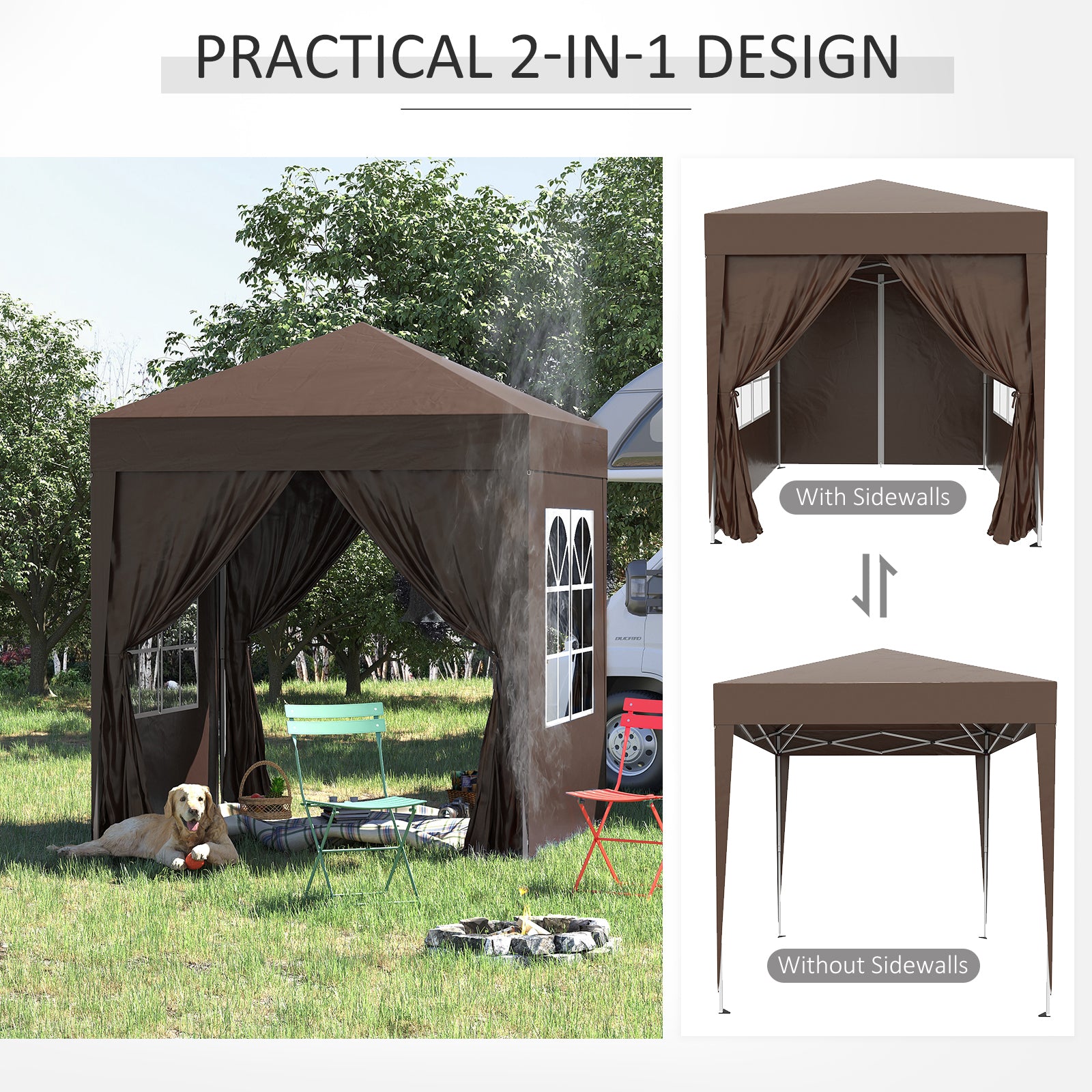 Pop Up Gazebo Canopy, size (2 x 2m)- Coffee