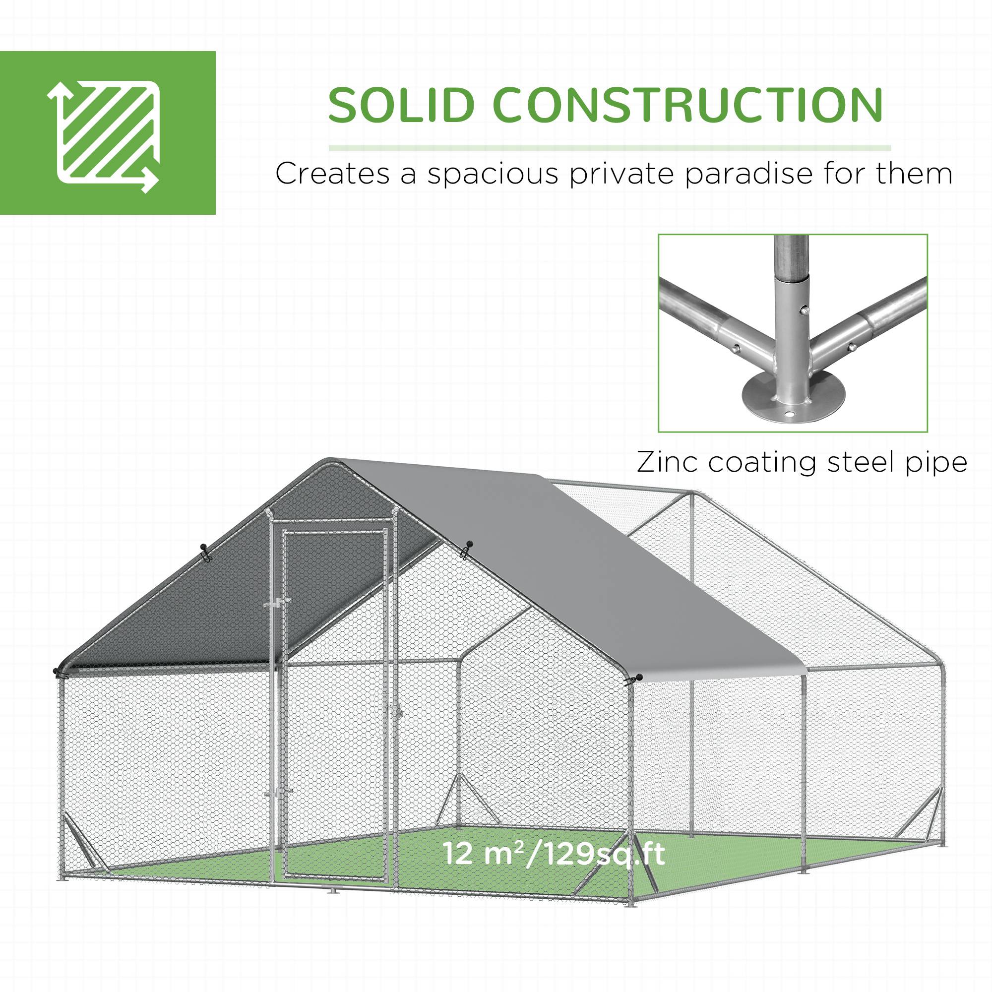 Walk-In Chicken Coop Run Cage, Large Galvanized Chicken House, Hen Poultry House Rabbit Hutch Pet Playpen w/ Water-Resist Cover, 3 x 4 x 2m