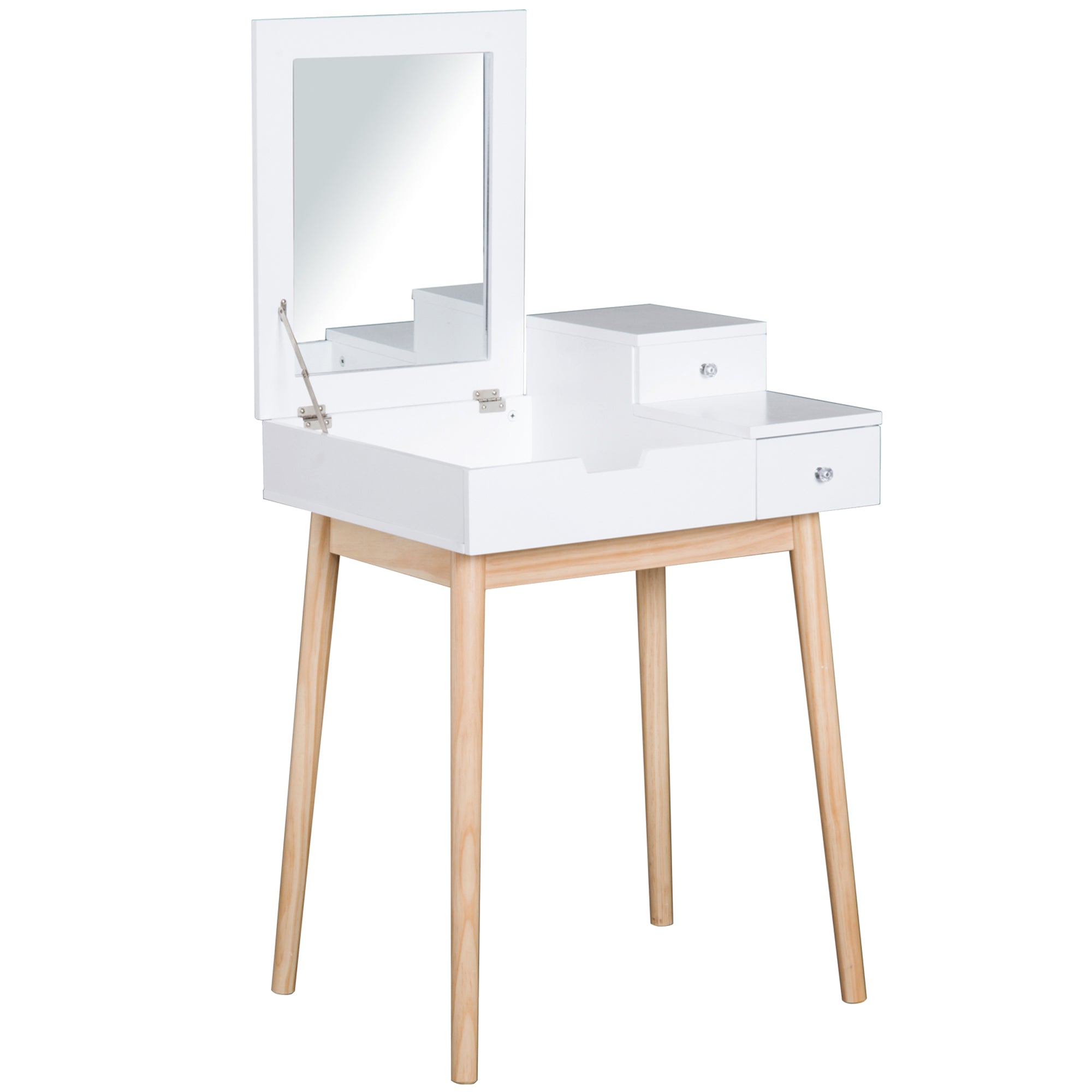 MDF,Pine Dressing Table Desk Flip-up Mirror Multi-purpose 2 Drawers Modern - White