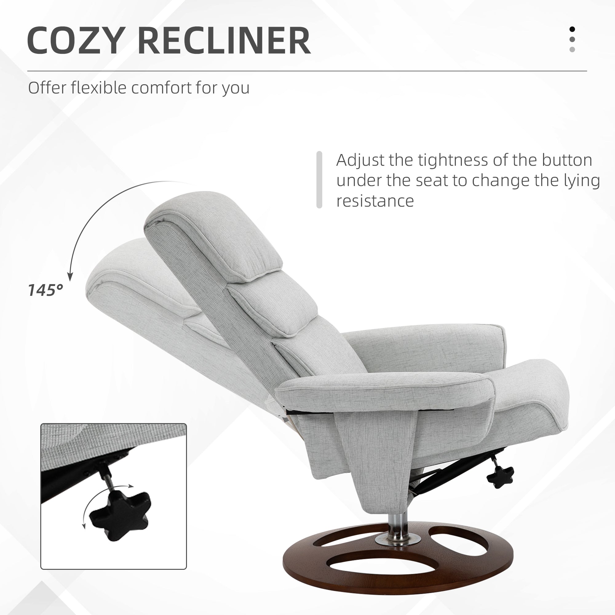 Recliner Chair Ottoman Set 360° Swivel Sofa Stool Modern Soft Thick Padding Wood Base Dark Grey