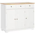Modern Sideboard with Rubberwood Top, Storage Cabinets, Drawers & Adjustable Shelves - White