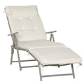 Outdoor Patio Foldable Reclining Sun Lounger with Cushion and Pillow 115cm Wide - Cream White
