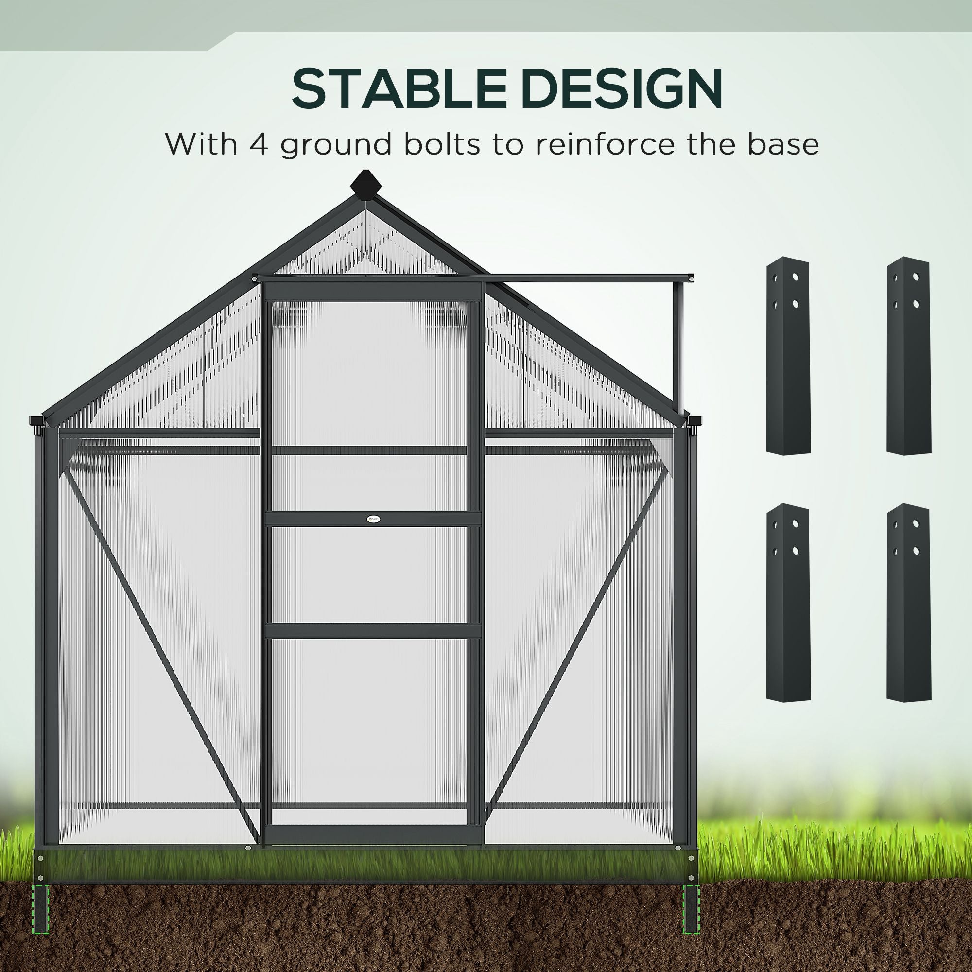 Clear Polycarbonate Greenhouse Large Walk-In Green House Garden Plants Grow Galvanized Base Aluminium Frame with Slide Door, 6 x 4ft