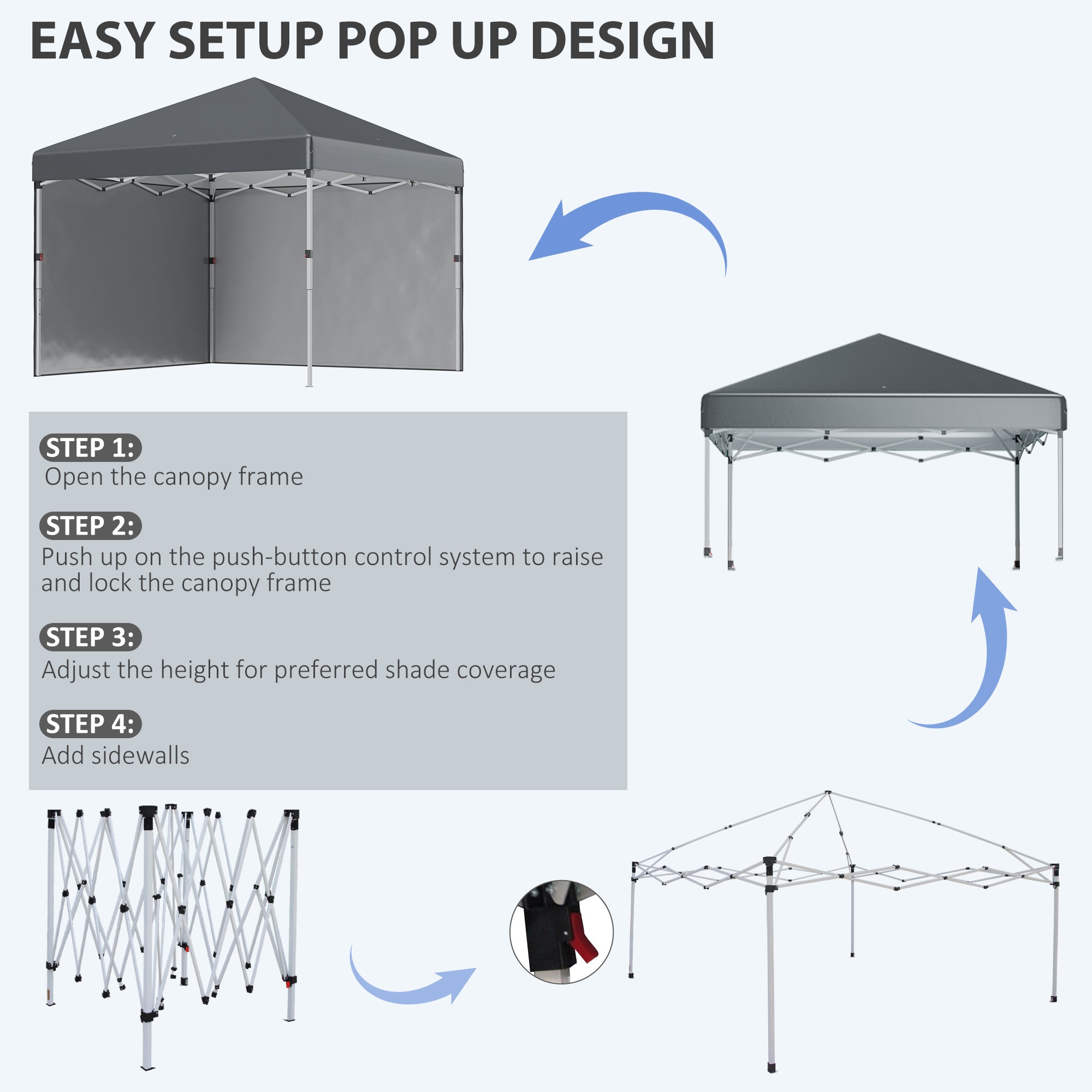 3 x 3 (M) Pop Up Gazebo with 2 Sidewalls, Leg Weight Bags and Carry Bag, Height Adjustable Party Tent Event Shelter for Garden, Dark Grey