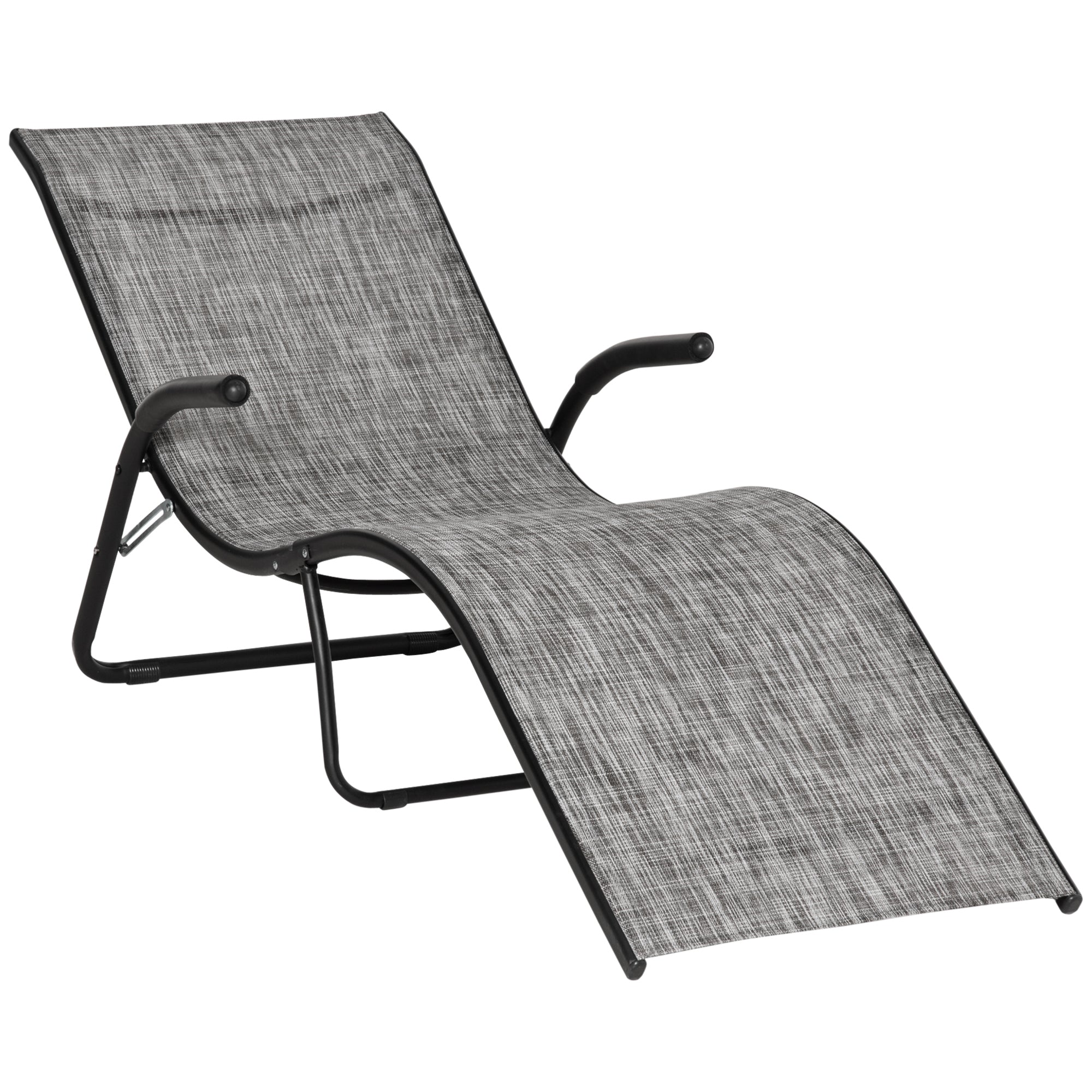 Folding Chaise Lounge Chair, Reclining Garden Sun Lounger for Beach, Poolside and Patio, Grey